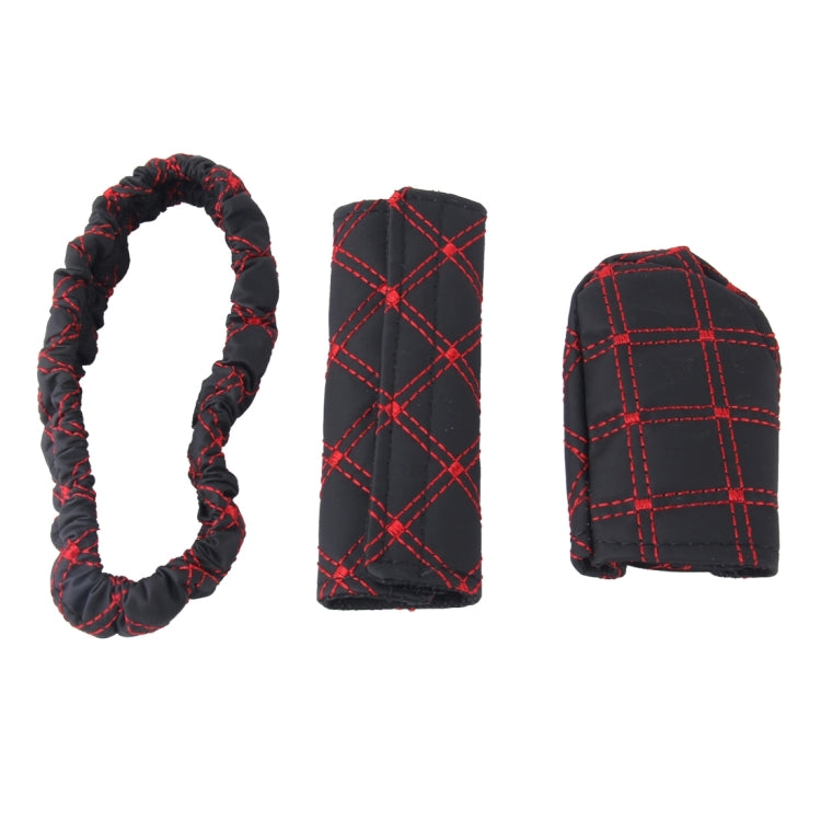 3 PCS Car Hand Brake Cover Shift Knob Gear Stick Cushion Sets Rear View Mirror Sets Cover Car Accessory Interior Decoration Pad, 3 PCS Red, 3 PCS White