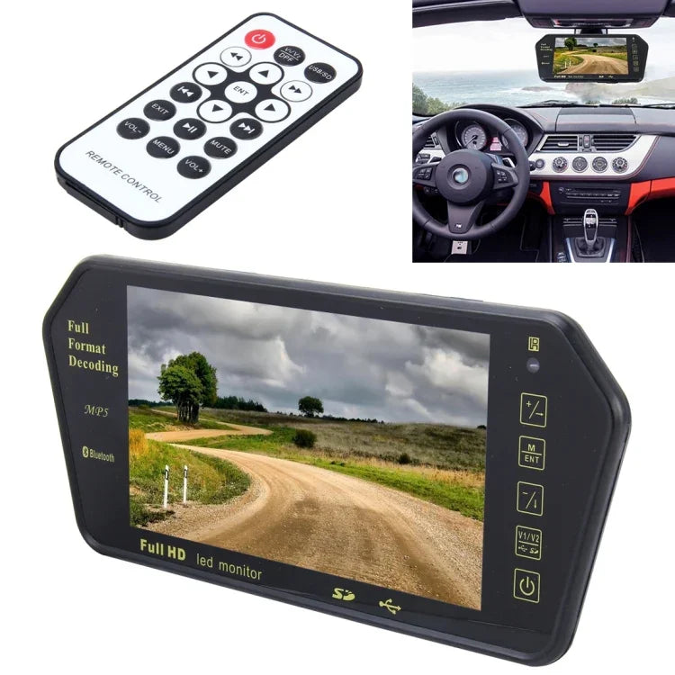 จอมอนิเตอร์รถยนต์ TFT-LCD สี ขนาด 7 นิ้ว 480*234 พร้อมเครื่องเล่น MP5 Bluetooth รองรับฟังก์ชันหน้าจอกลับอัตโนมัติ