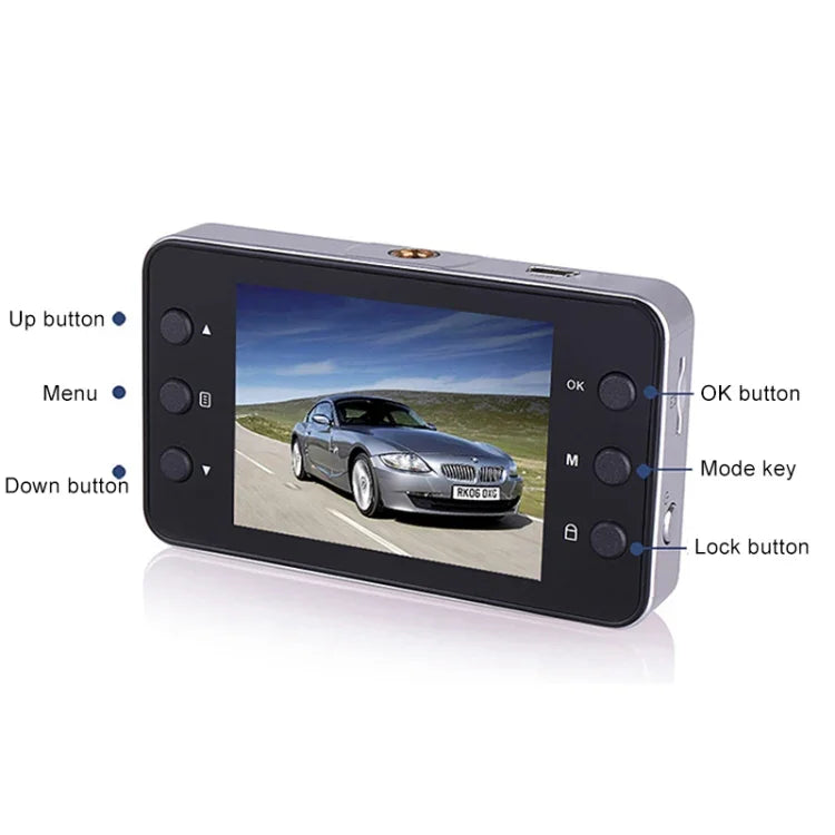 K6000 กล้องติดรถยนต์ขนาด 2.3 นิ้ว มุมกว้าง 90 องศา ความละเอียด Full HD 720P รองรับการ์ด TF (สูงสุด 32GB) / ตรวจจับการเคลื่อนไหว พร้อมไฟเติมแสงกลางคืน 2 ดวง, K6000