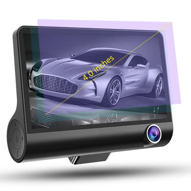 กล้องติดรถยนต์ DVR ขนาดหน้าจอ 4.0 นิ้ว IPS ความละเอียด 5.0 ล้านพิกเซล มุมกว้าง 170 องศา Full HD 1080P 3 ช่อง รองรับไฟเติมสำหรับกลางคืน / กล้องมองหลัง / การ์ด TF (สูงสุด 32GB) / เซ็นเซอร์ G / ตรวจจับการเคลื่อนไหว, 170 องศา