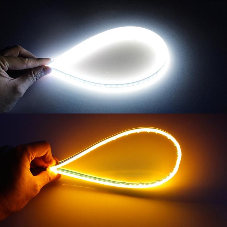 2 PCS 30cm DC12V 4.2W Ultra-thin Car Auto Double Colors Turn Lights / Running Lights, with LED SMD-2835 Lamp Beads (Turn Lights: Yellow Light; Running Lights: White Light), Turn Lights: Yellow Light; Running Lights: White Light