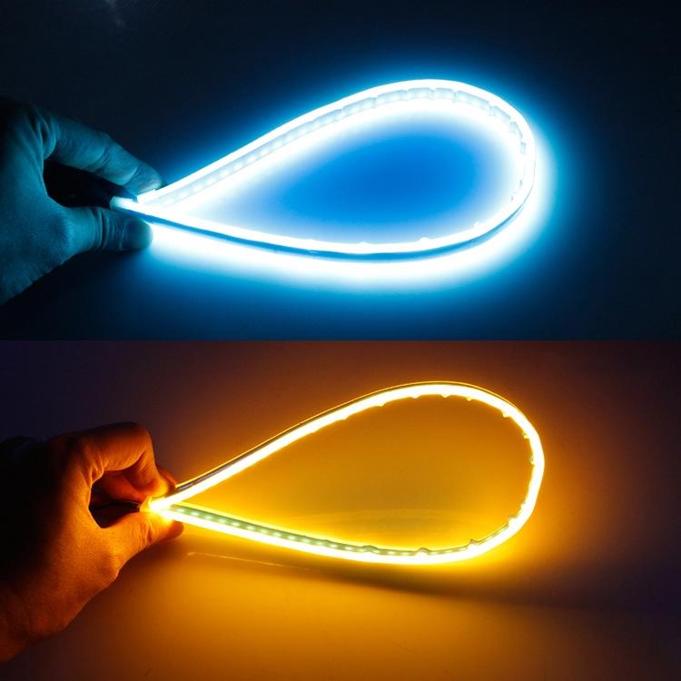 2 PCS 30cm DC12V 4.2W Ultra-thin Car Auto Double Colors Turn Lights / Running Lights, with LED SMD-2835 Lamp Beads (Turn Lights: Yellow Light; Running Lights: Ice Blue Light), Turn Lights: Yellow Light; Running Lights: Ice Blue Light