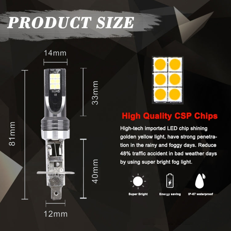 2 PCS H1 DC12V-24V / 12W / 3000K / 800LM 12LEDs SMD-3030 Car LED Fog Light, H1