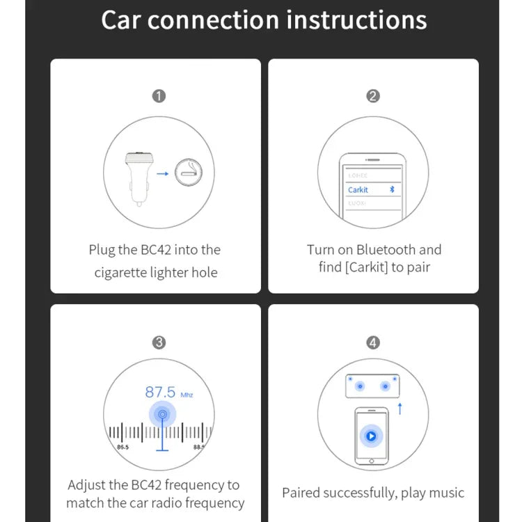 BC42 Bluetooth 5.0 โคมไฟบรรยากาศสีสันหลากหลายในรถยนต์ เครื่องเล่น MP3 รองรับการ์ด TF & ยูดิสก์ & FM, BC42