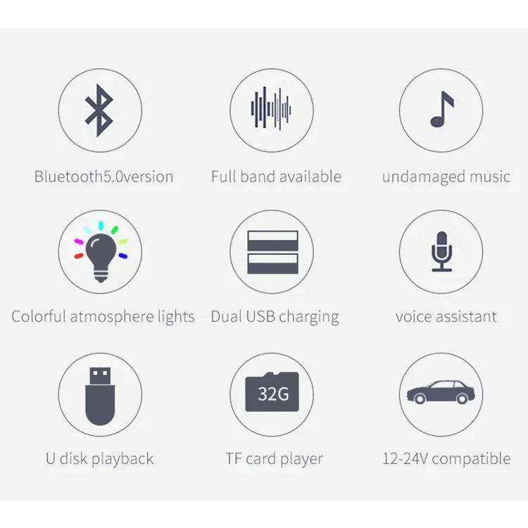 BC42 Bluetooth 5.0 โคมไฟบรรยากาศสีสันหลากหลายในรถยนต์ เครื่องเล่น MP3 รองรับการ์ด TF & ยูดิสก์ & FM, BC42