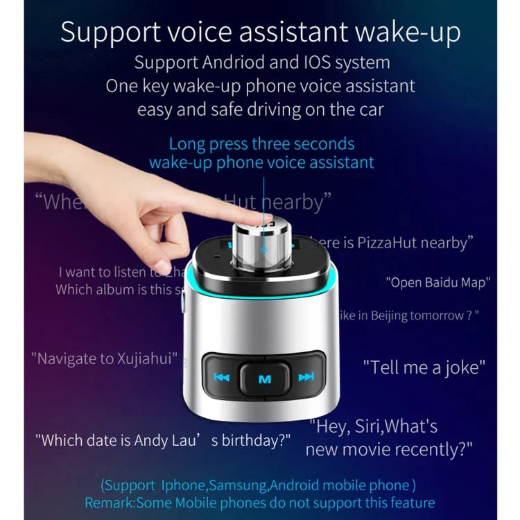BC42 Bluetooth 5.0 โคมไฟบรรยากาศสีสันหลากหลายในรถยนต์ เครื่องเล่น MP3 รองรับการ์ด TF & ยูดิสก์ & FM, BC42