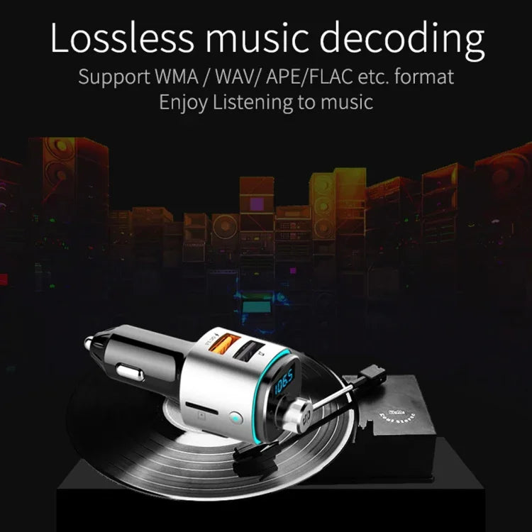 BC42 Bluetooth 5.0 โคมไฟบรรยากาศสีสันหลากหลายในรถยนต์ เครื่องเล่น MP3 รองรับการ์ด TF & ยูดิสก์ & FM, BC42
