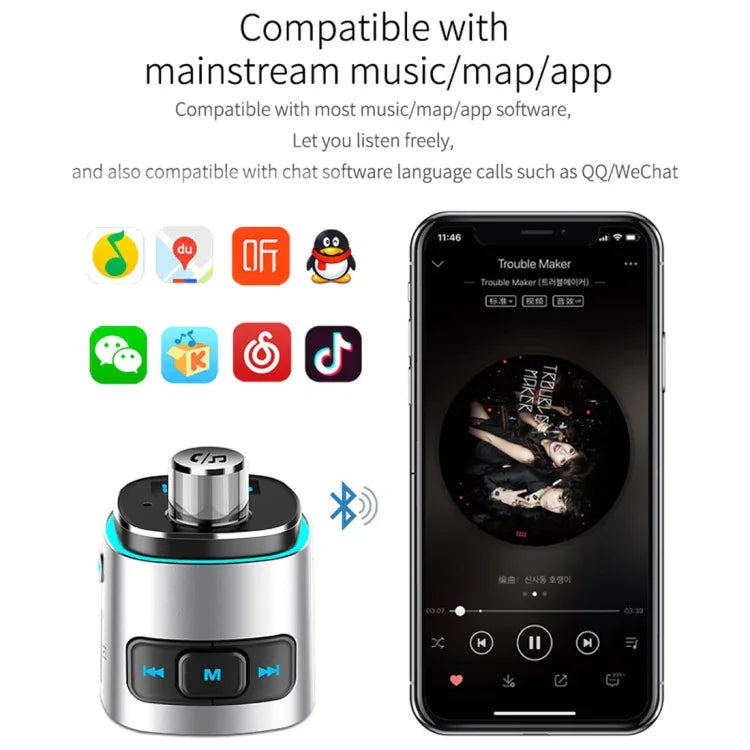 BC42 Bluetooth 5.0 โคมไฟบรรยากาศสีสันหลากหลายในรถยนต์ เครื่องเล่น MP3 รองรับการ์ด TF & ยูดิสก์ & FM, BC42