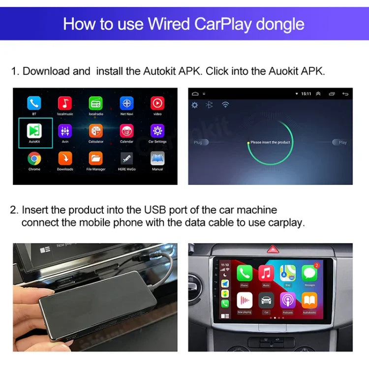 โมดูลบลูทูธไร้สายสำหรับนำทางรถยนต์ Android / Apple Carplay อะแดปเตอร์ USB สมาร์ทโฟนอัตโนมัติ รุ่น CPC200-Autokit
