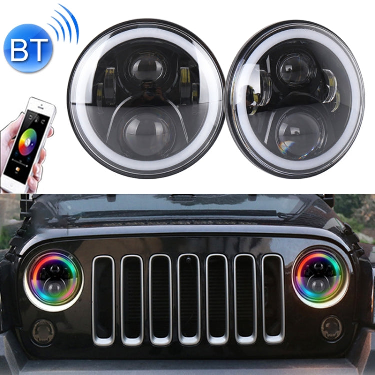 2 PCS 7 inch DC12V 6000K-6500K 50W Car LED Headlight Cree Lamp Beads for Jeep Wrangler / Harley, Support APP + Bluetooth Control, DC12V 6000K-6500K
