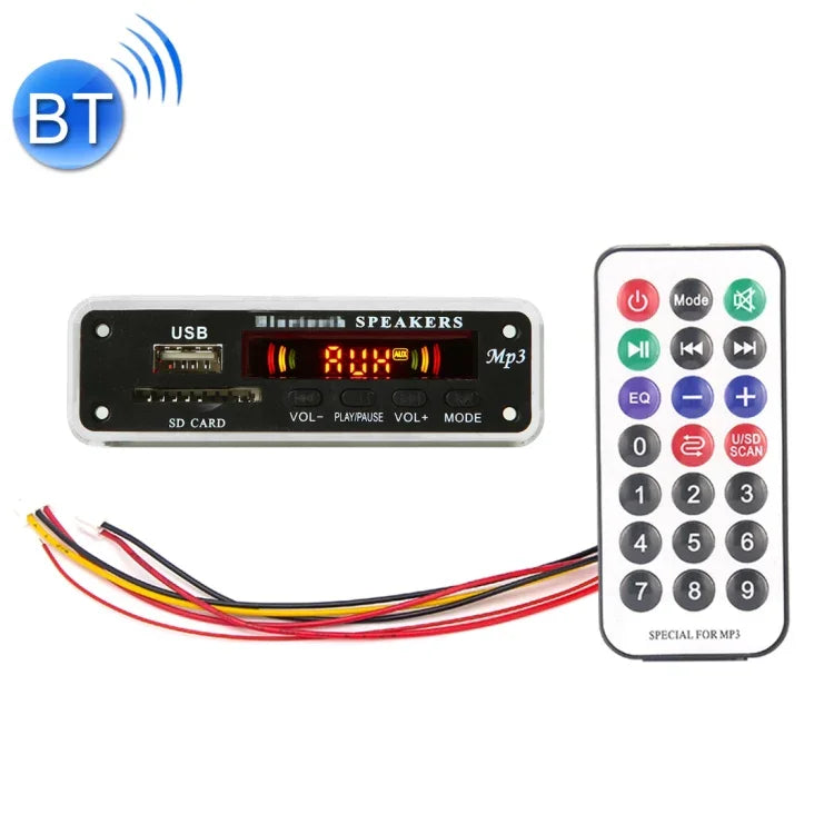 บอร์ดถอดรหัสเครื่องเล่น MP3 เสียงรถยนต์ 5V หน้าจอสี พร้อมวิทยุ FM, ช่อง SD, USB พร้อมฟังก์ชันบลูทูธและรีโมทคอนโทรล, 5V