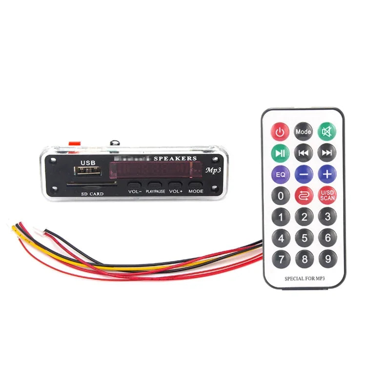 บอร์ดถอดรหัสเครื่องเล่น MP3 เสียงรถยนต์ 5V หน้าจอสี พร้อมวิทยุ FM, ช่อง SD, USB พร้อมฟังก์ชันบลูทูธและรีโมทคอนโทรล, 5V