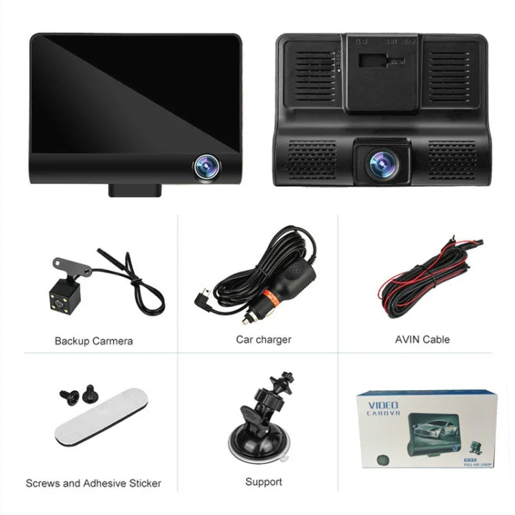 3 in 1 4 inch 170 Degree Wide Angle Night Vision HD 1080P Video Car DVR, Support Motion Detection / G-Sensor, 4 inch