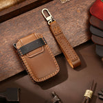 Hallmo Car Cowhide Leather Key Protective Cover Key Case for Land Rover Discovery 5 B Style, For Land Rover Discovery 5 B Style