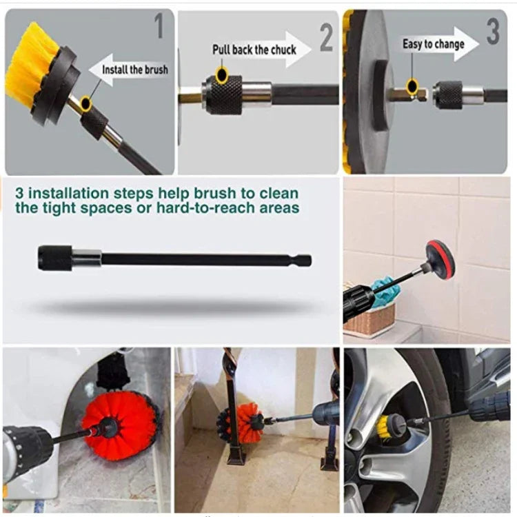 37 in 1 Floor Wall Window Glass Cleaning Descaling Electric Drill Brush Head Set, 37 in 1