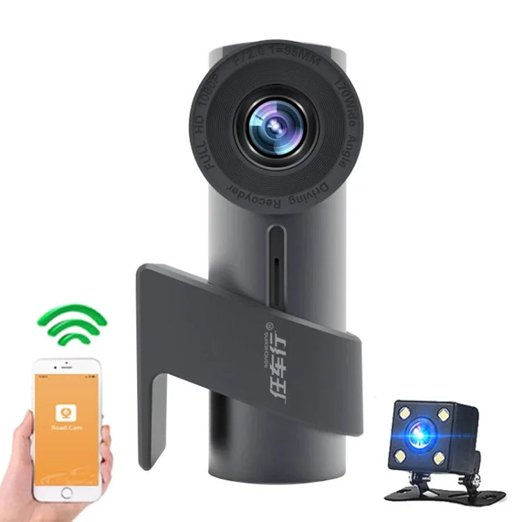 กล้องคู่ WiFi ซ่อนหมุน 360 องศา เครื่องบันทึกการขับรถยนต์ WiFi กล้องคู่