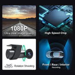 กล้องคู่ WiFi ซ่อนหมุน 360 องศา เครื่องบันทึกการขับรถยนต์ WiFi กล้องคู่