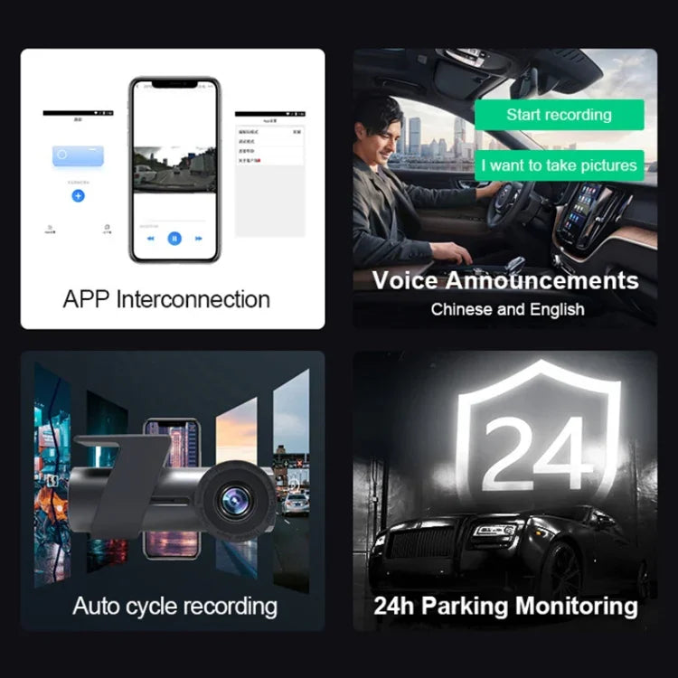 กล้องคู่ WiFi ซ่อนหมุน 360 องศา เครื่องบันทึกการขับรถยนต์ WiFi กล้องคู่
