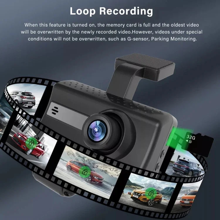 กล้องบันทึกการขับขี่รถยนต์แบบกล้องคู่ด้านหน้าและภายใน พร้อมระบบอินฟราเรดมองเห็นกลางคืน HD, ด้านหน้าและภายใน