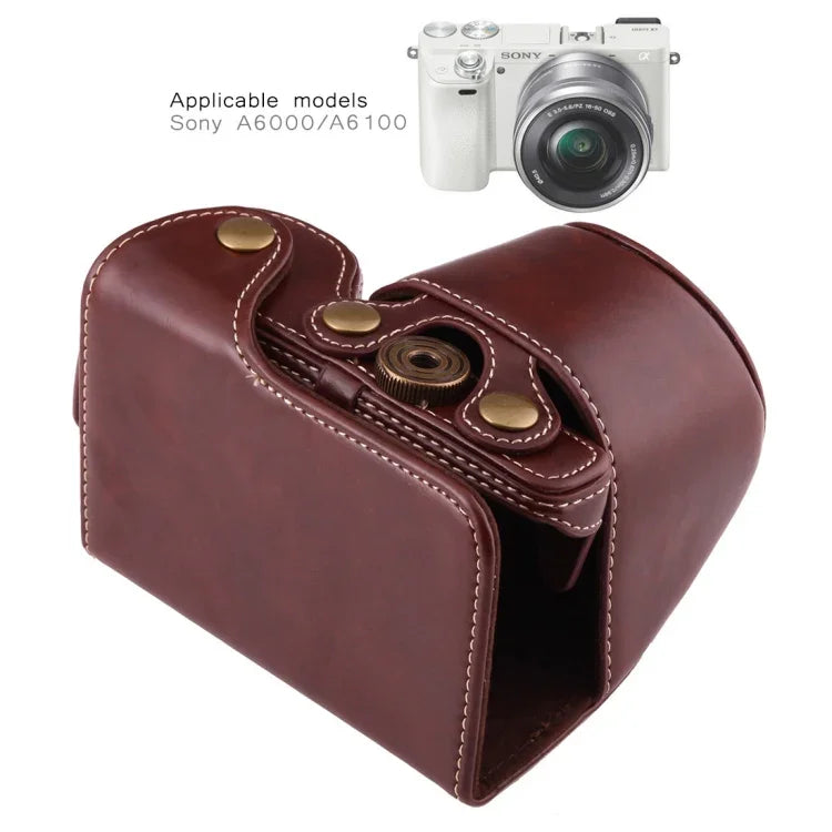 กระเป๋าใส่กล้องหนัง PU แบบเต็มตัวพร้อมสายสะพาย สำหรับ Sony A6000 / A6300 / Nex 6, สำหรับ Sony A6000, สำหรับ A6000