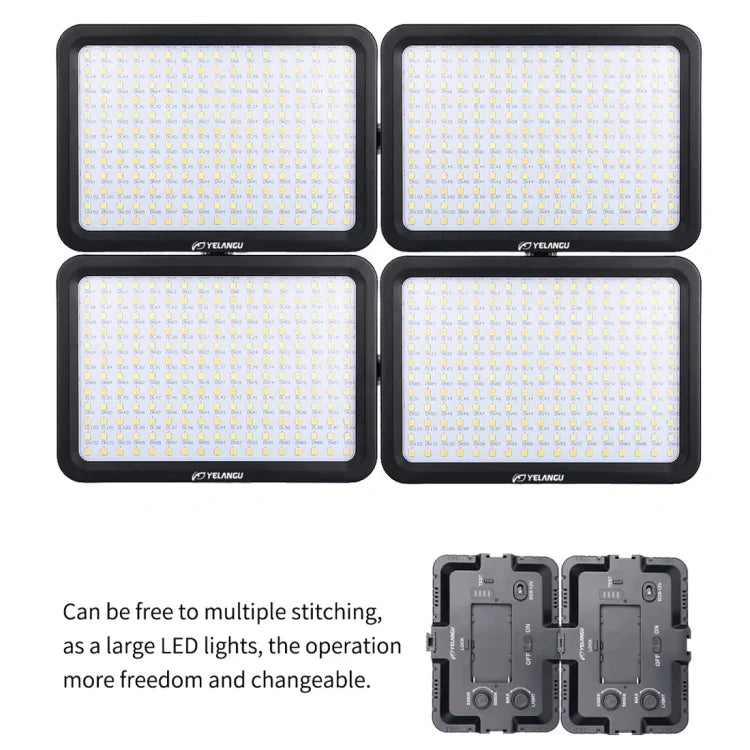 YELANGU YLG0504B ไฟสตูดิโอวิดีโอและถ่ายภาพ 204 LEDs 1000LM 3300-5600K ไม่มีขั้ว ปรับความสว่างได้ สำหรับกล้อง Canon, Nikon, DSLR, 204 LEDs