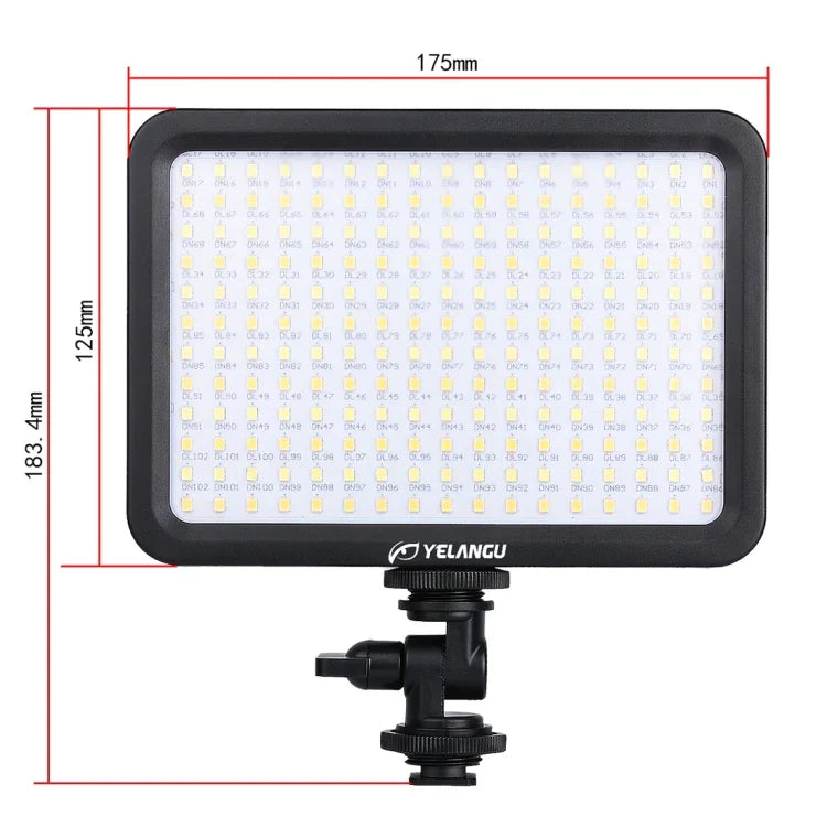 YELANGU YLG0504B ไฟสตูดิโอวิดีโอและถ่ายภาพ 204 LEDs 1000LM 3300-5600K ไม่มีขั้ว ปรับความสว่างได้ สำหรับกล้อง Canon, Nikon, DSLR, 204 LEDs