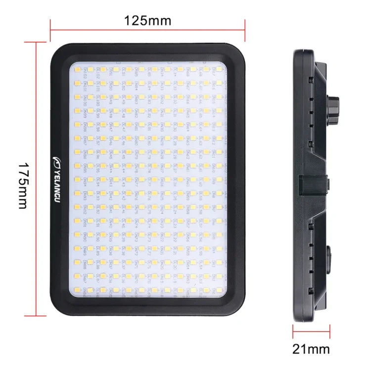 YELANGU YLG0504B ไฟสตูดิโอวิดีโอและถ่ายภาพ 204 LEDs 1000LM 3300-5600K ไม่มีขั้ว ปรับความสว่างได้ สำหรับกล้อง Canon, Nikon, DSLR, 204 LEDs