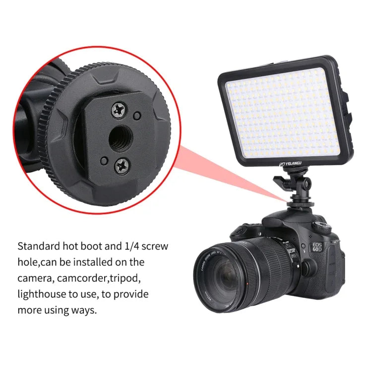 YELANGU YLG0504B ไฟสตูดิโอวิดีโอและถ่ายภาพ 204 LEDs 1000LM 3300-5600K ไม่มีขั้ว ปรับความสว่างได้ สำหรับกล้อง Canon, Nikon, DSLR, 204 LEDs