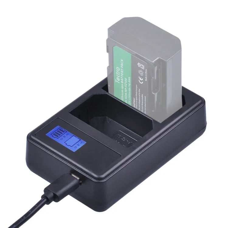 เครื่องชาร์จแบตเตอรี่ดิจิทัลจอ LCD สองช่องพร้อมพอร์ต USB สำหรับแบตเตอรี่ Sony NP-FZ100, ใช้ได้กับ Sony A9 (ILCE-9), แบตเตอรี่ NP-FZ100 คู่