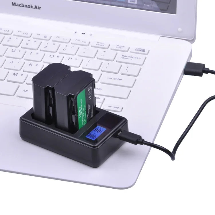 เครื่องชาร์จแบตเตอรี่ดิจิทัลจอ LCD สองช่องพร้อมพอร์ต USB สำหรับแบตเตอรี่ Sony NP-FZ100, ใช้ได้กับ Sony A9 (ILCE-9), แบตเตอรี่ NP-FZ100 คู่