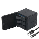 RUIGPRO กล่องชาร์จแบตเตอรี่สามก้อน USB พร้อมสาย USB และไฟแสดงสถานะสำหรับ GoPro HERO6 /5