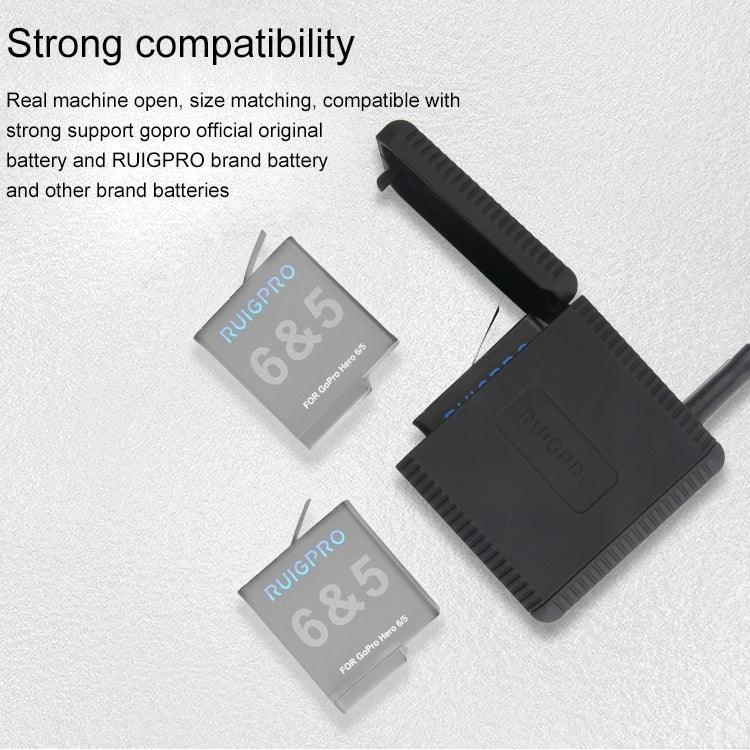 RUIGPRO กล่องชาร์จแบตเตอรี่สามก้อน USB พร้อมสาย USB และไฟแสดงสถานะสำหรับ GoPro HERO6 /5