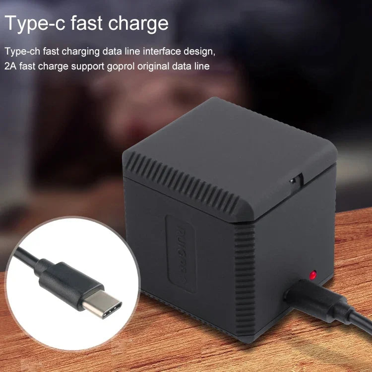 RUIGPRO กล่องชาร์จแบตเตอรี่สามก้อน USB พร้อมสาย USB และไฟแสดงสถานะสำหรับ GoPro HERO6 /5