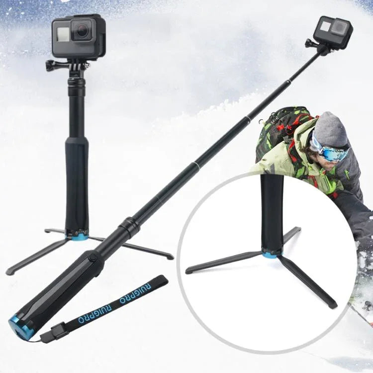 ขาตั้งกล้องพกพาพับได้สำหรับเซลฟี่แบบไม้เซลฟี่สำหรับ GoPro, Insta360, DJI และกล้องแอคชั่นอื่นๆ, ความยาว: 23.5-81 ซม., RUIGPRO