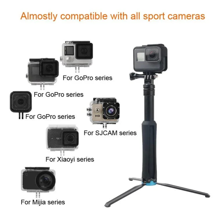 ขาตั้งกล้องพกพาพับได้สำหรับเซลฟี่แบบไม้เซลฟี่สำหรับ GoPro, Insta360, DJI และกล้องแอคชั่นอื่นๆ, ความยาว: 23.5-81 ซม., RUIGPRO