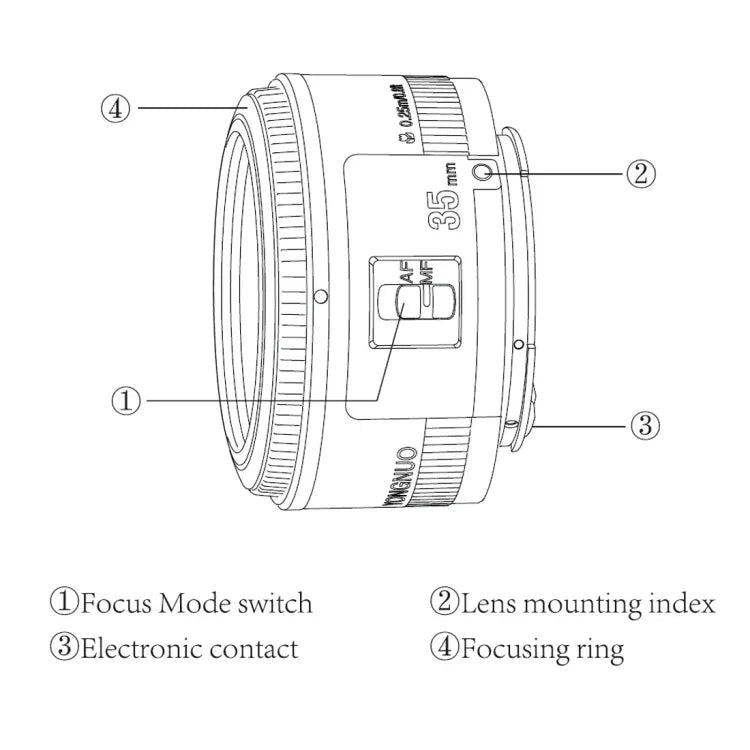 เลนส์โฟกัสอัตโนมัติมุมกว้าง YONGNUO YN35MM F2N 1:2 สำหรับกล้อง Nikon DSLR, YN35mm F2N
