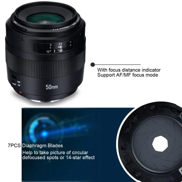 เลนส์โฟกัสอัตโนมัติรูรับแสงกว้าง YONGNUO YN50MM F1.4C สำหรับ Canon, YN50mm F1.4C