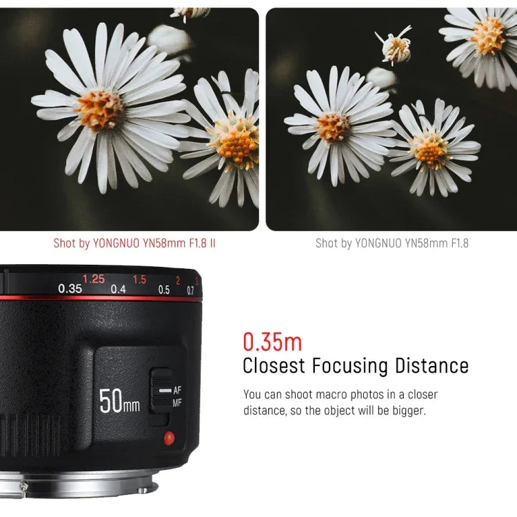 เลนส์โฟกัสอัตโนมัติ YONGNUO YN50MM F1.8C II F1.8 สำหรับ Canon EF Mount เลนส์ใหม่, YN50mm F1.8C II
