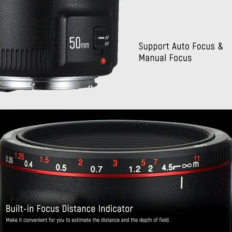 เลนส์โฟกัสอัตโนมัติ YONGNUO YN50MM F1.8C II F1.8 สำหรับ Canon EF Mount เลนส์ใหม่, YN50mm F1.8C II