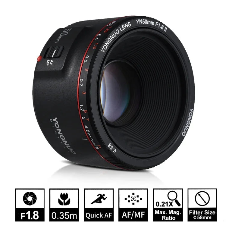 เลนส์โฟกัสอัตโนมัติ YONGNUO YN50MM F1.8C II F1.8 สำหรับ Canon EF Mount เลนส์ใหม่, YN50mm F1.8C II