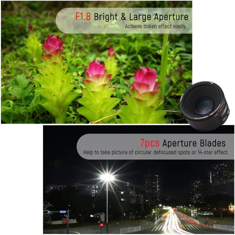 เลนส์โฟกัสอัตโนมัติ YONGNUO YN50MM F1.8C II F1.8 สำหรับ Canon EF Mount เลนส์ใหม่, YN50mm F1.8C II