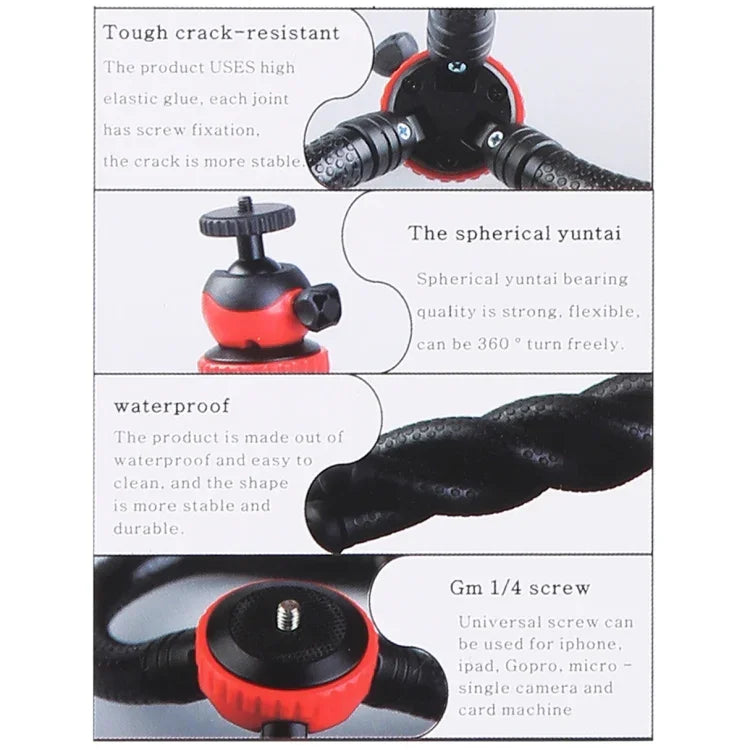 ขาตั้งกล้องขนาดเล็ก MZ305 แบบปลาหมึกยืดหยุ่นพร้อมหัวบอล สำหรับกล้อง SLR, GoPro HERO10 Black / HERO9 Black / HERO8 Black /7 /6 /5 /5 Session /4 Session /4 /3+ /3 /2 /1, DJI Osmo Action, Xiaoyi และกล้องแอคชั่นอื่นๆ, โทรศัพท์มือถือ, ขนาด:30ซม.x5ซม., MZ305