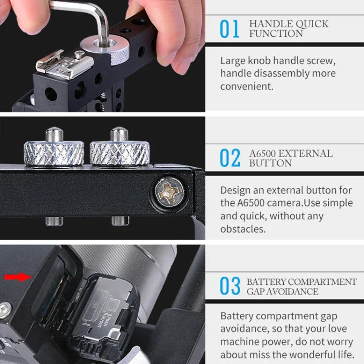 โครงกันสั่นกล้องวิดีโอ YELANGU C6 สำหรับ Sony A6000 / A6300 / A6500 / A6400, กันสั่น