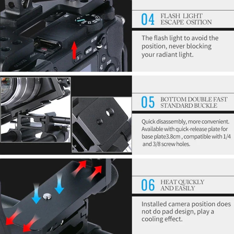โครงกันสั่นกล้องวิดีโอ YELANGU C6 สำหรับ Sony A6000 / A6300 / A6500 / A6400, กันสั่น
