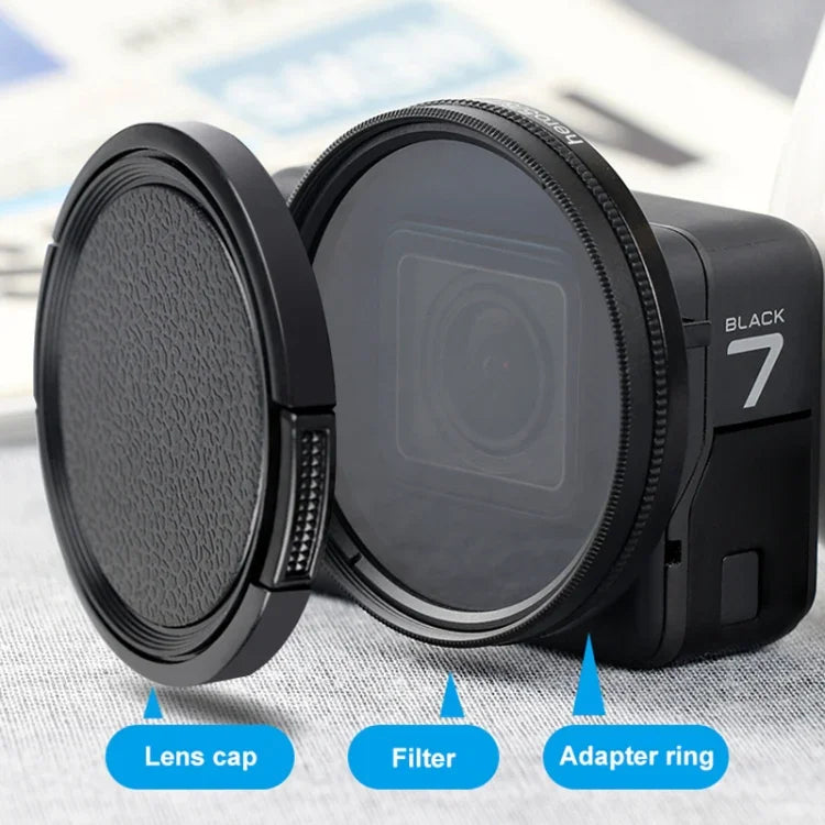 RUIGPRO สำหรับ GoPro HERO 7/6 /5 ฟิลเตอร์เลนส์ ND4 ขนาด 52 มม. พร้อมวงแหวนอะแดปเตอร์ฟิลเตอร์และฝาปิดเลนส์, ฟิลเตอร์เลนส์ ND4