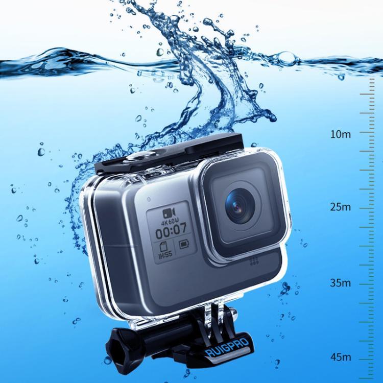RUIGPRO เคสกันน้ำ 45 เมตรสำหรับ GoPro HERO8 Black พร้อมตะขอและขาติดตั้งพื้นฐาน & สกรู, RUIGPRO สำหรับ GoPro HERO8 Black