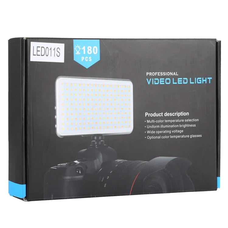 ไฟสตูดิโอ LED011S ขนาดพกพา 180 ดวง สำหรับถ่ายวิดีโอและภาพมืออาชีพ พร้อมจอ OLED และอะแดปเตอร์ Cold Shoe สำหรับกล้อง Canon / Nikon DSLR, 180 LED