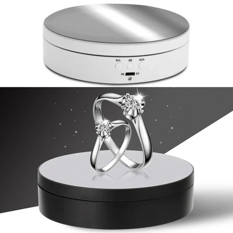 แท่นหมุนแสดงผลชาร์จ USB อัจฉริยะ 360 องศา สไตล์กระจก ขนาด 13.8 ซม. อุปกรณ์ประกอบฉากถ่ายวิดีโอ รับน้ำหนัก 3 กก., กระจก 13.8 ซม./ใช้พลังงานจาก USB(W)