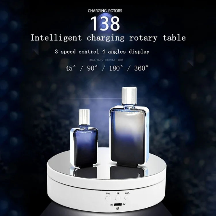 แท่นหมุนแสดงผลชาร์จ USB อัจฉริยะ 360 องศา สไตล์กระจก ขนาด 13.8 ซม. อุปกรณ์ประกอบฉากถ่ายวิดีโอ รับน้ำหนัก 3 กก., กระจก 13.8 ซม./ใช้พลังงานจาก USB(W)