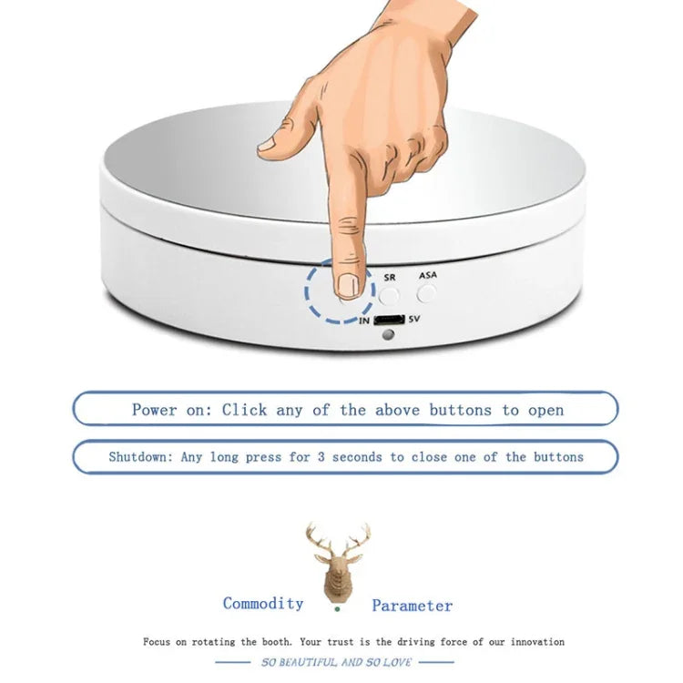 แท่นหมุนแสดงผลชาร์จ USB อัจฉริยะ 360 องศา สไตล์กระจก ขนาด 13.8 ซม. อุปกรณ์ประกอบฉากถ่ายวิดีโอ รับน้ำหนัก 3 กก., กระจก 13.8 ซม./ใช้พลังงานจาก USB(W)